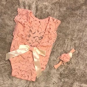 Newborn babygirl pink lace romper